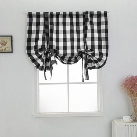 Rideau Romains - Tissu Lin - Motif Carreaux - Fente Pour Tringle - Occultation Partielle - Pour Fenêtre Cuisine Fermière - 60x120 cm (1/5)