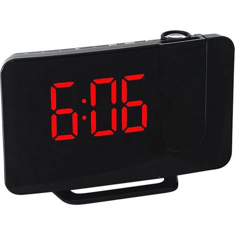 Réveil numérique Projecteur LED avec Radio FM Chargeur USB Projecteur 180 ° Chargeur USB Réglage de la luminosité Snooze pour Chambres Bureau Cuisine Rouge (1/5)