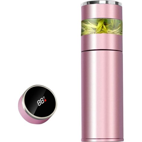 Bouilloire de sport intelligente rose à LED avec déflecteur de thé en acier inoxydable et affichage de la température (1/5)