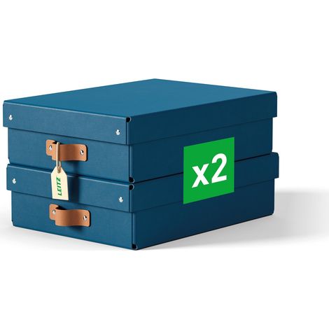Boîtes de rangement format moyen bas avec couvercle : 2 boîtes solides, boîtes empilables 8L pour maison, bureau (27x 37x10cm, bleu océan), compatibles avec étagères, meubles cubiques (1/5)