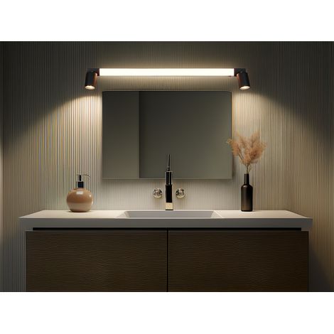 LED Bad Spiegelleuchte mit 2 Strahlern & Schalter, Schwarz Breite 90cm (1/5)
