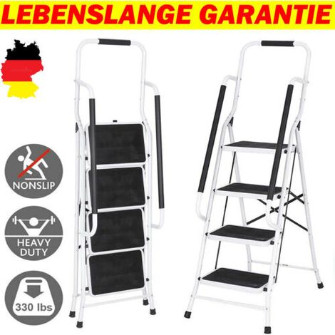 Schwerlast-Handlauf-Stufenleiter Stahl 4-Stufen-Leiter mit Handlauf klappbare Tragbare Leiter mit Anti-Rutsch-Matte Leiter für Garage Home Sicherheit Haushalts-Handlauf-Stufenleiter