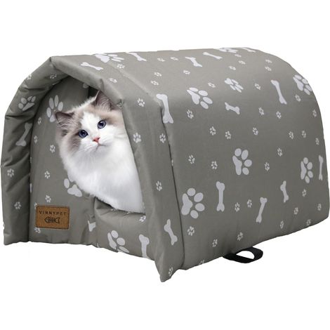 Outdoor Cat Kennel Waterproof Foldable Weatherproof Shelter with Plush Cushion Warm Winter Tent for Cats and Dogs 54 x 42 x 36 cm (1/5)