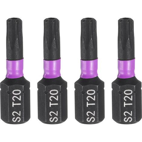 4pcs TT20 Embout de Tournevis Torx 1/4" Tige Hexagonale 25mm/1" Longueur Magnétique Étoile 6 Pans Acier S2 avec Trou Pour Perceuse Électrique (1/5)