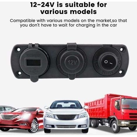 12V Einbau-USB-Steckdose/Zigarettenanzünder QC 3.0 Dual-Ladegerät mit beleuchtetem Wippschalter für Autos, Boote, Anhänger und Busse, Schwarz (1/3)