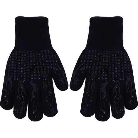 Gants de barbecue ignifugés, résistants à la chaleur et antidérapants, pour micro-ondes, four, barbecue et cuisson au four (noirs) (1/5)