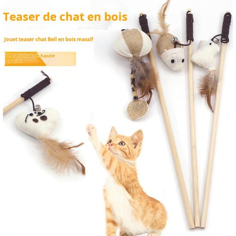 4 pièces, bâton de taquinerie de chat de poteau en bois de souris de lin, bâton de taquinerie de chat interactif tenu dans la main (1/5)