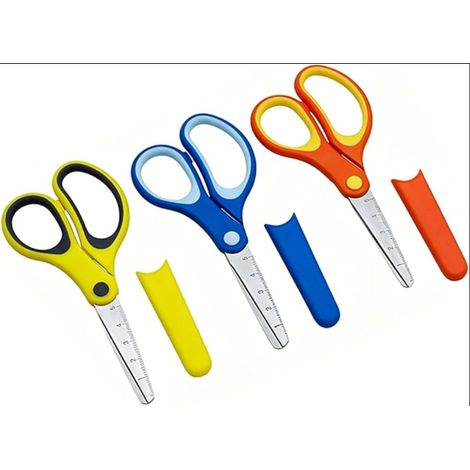 Ciseaux et Gaucher Lames Graduées Sécurisé pour Cranteurs Papier Orange Bleu Jaune (1/5)
