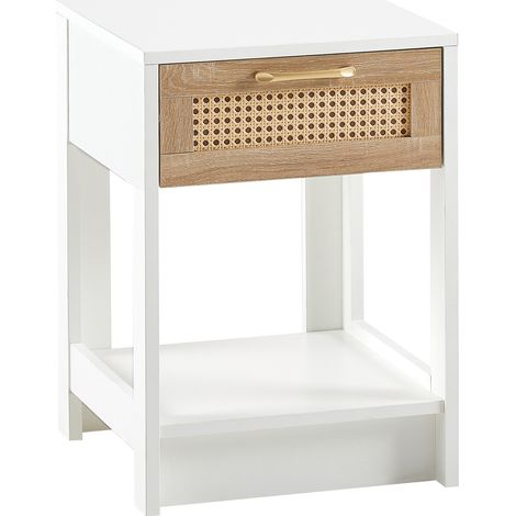 Table d'appoint en rotin avec tiroir blanc 55 x 40 x 40 cm pour salon et chambre (1/5)