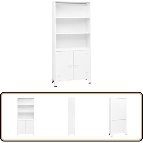 Bücherregal im Industrie-Stil Weiß 80x32x180 cm Stahl - Bücherregal - Industrielles Regal - Stahldesign - Wohnraum Dekoration - Regalböden