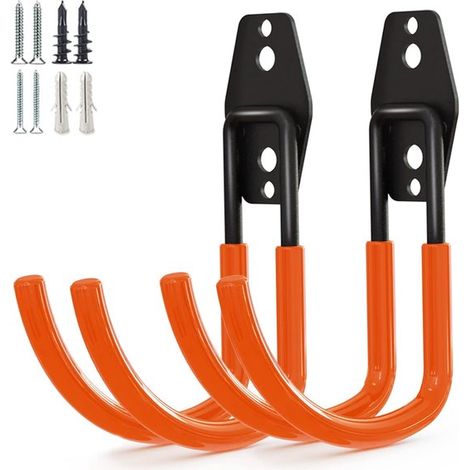 Ganchos de pared de acero resistentes en forma de J para garaje: ideales para guardar mangueras de riego y herramientas de jardín. (1/5)