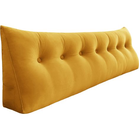 VERCART Großes Bettruhe Keilkissen, Lang Lesekissen, Dekoratives Kopfteilkissen, Dreieckiges Rückenkissen, Loungekissen für Tagesbett oder Couch, Samt Gelb 200cm