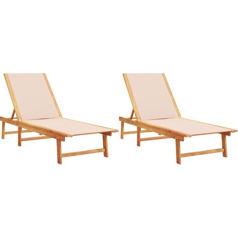 Maison Exclusive - Lettini Prendisole 2 pz Crema Legno Massello Acacia e Textilene