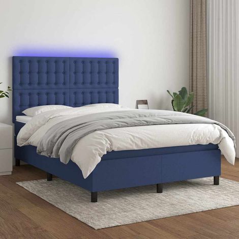Cama box spring colchón y luces LED tela azul 140x200 cm (1/5)
