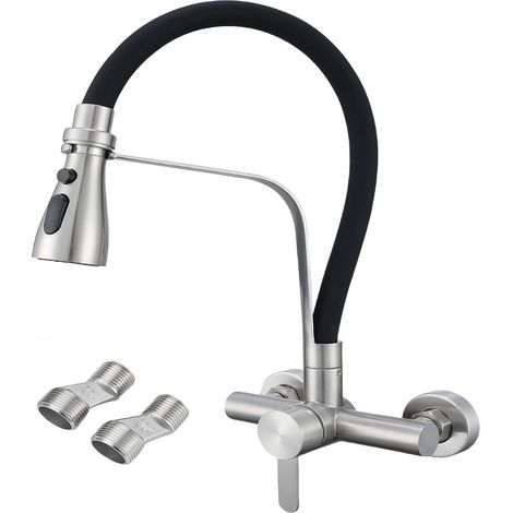 robinet mural cuisine,mitigeur mural cuisine,rotatif à 180 ° en silicone de qualité alimentaire - robinetterie de cuisine flexible extensible Matériau en acier inoxydable (13.5cm-16.5cm) (1/5)