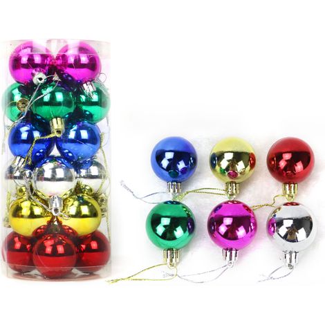 Adornos navideños transfronterizos, juego de 24 bolas navideñas cilíndricas (3/4/5/6/7/8 cm), adornos navideños al por mayor, seis colores diferentes, 3 cm, 24 piezas (1/5)