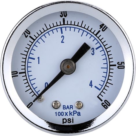 Manomètre hydraulique pour compresseur d'air 1/8" BSPT, 0-60 PSI, montage arrière, cadran de 40 mm (1/4)