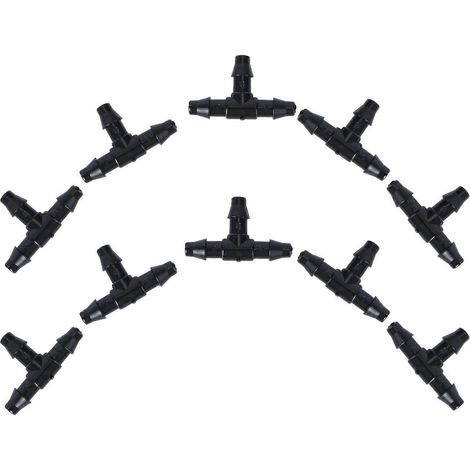 Raccord de tuyau en plastique noir, lot de 10, dimensions : 3,20 x 2,00 x 0,40 cm. Conçu pour l’irrigation extérieure. Durable et efficace. (1/5)