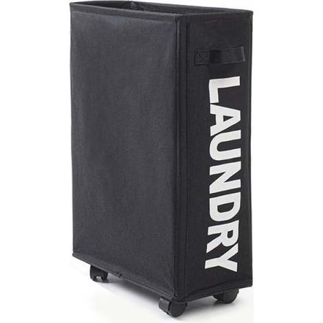 Panier à linge fin pliable avec support – corbeille haute mince grande capacité noir, organisateur vêtements sales pour maison, buanderie et chambre (1/5)