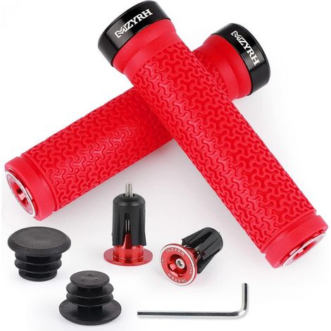 Fahrradgriffe Ergonomisch MTB Lenkergriffe Rot mit Lenkerstopfen (1/5)