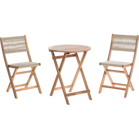 Tavolo e sedie da giardino per esterni Bistro Set pieghevole in legno di acacia Beige Prossedi
