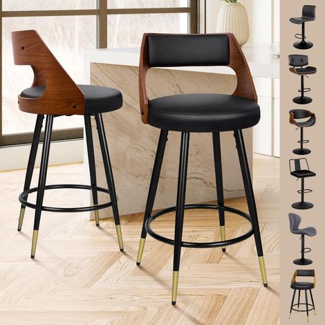Barhocker Set 2er, schwenkbar, 65cm Sitzhöhe, Holzoptik, PU-Leder Schwarz (1/5)