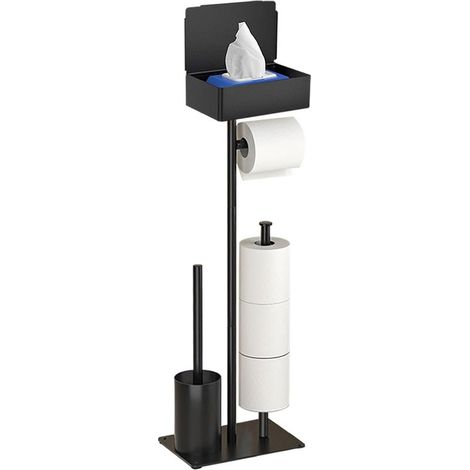 Porte Papier Toilette avec Brosse WC Porte Rouleau Debout en Acier Inoxydable, Ensemble Brosse et Dérouleur Papier Aucun Perçage Requis (1/5)