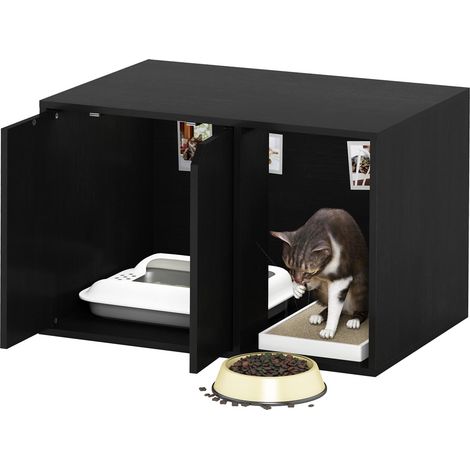 Enclos pour Bac À Litière, Meuble pour Bac À Litière Dissimulé De 61 Cm De Large avec Entrée Latérale, Niche en Bois avec Portes, Montage Facile, pour Salon, Style Américain (1/5)