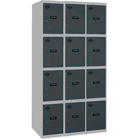 SimonRack Armadietto Spogliatoio Metallico 12 Ante, 3 Moduli, 1800x1200x500 mm, Serratura con Chiave e Areatori, Grigio/Antracite - Simonlocker