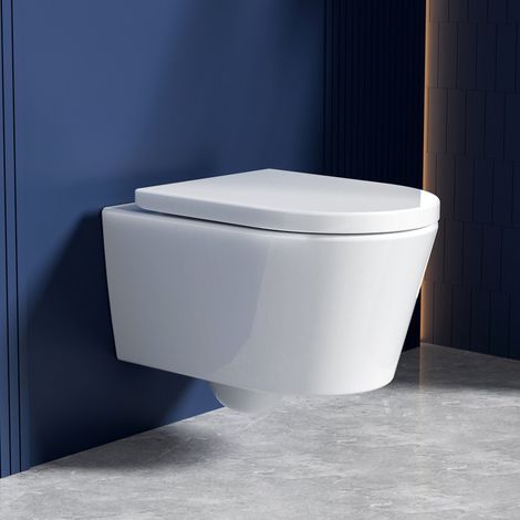 WC suspendu sans bordure de vidange – Chasse d'eau silencieuse – Mécanisme SoftClose – Cuvette hygiénique – Longueur 48 cm (1/5)
