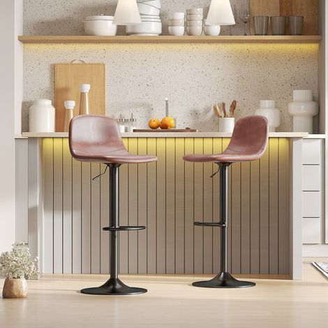 Ensemble 2 Tabourets Hauts Réglables 360° avec Dossier et Repose-pieds pour Cuisine Bar ou Salle à Manger 40,5x44x84-104 cm Marron (1/5)