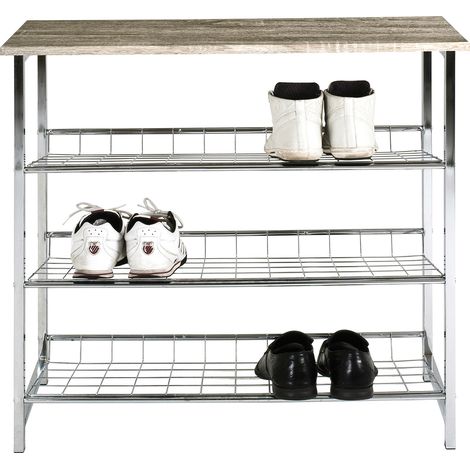 Meuble à chaussures 86x28x81 cm chêne grisé et métal chromé