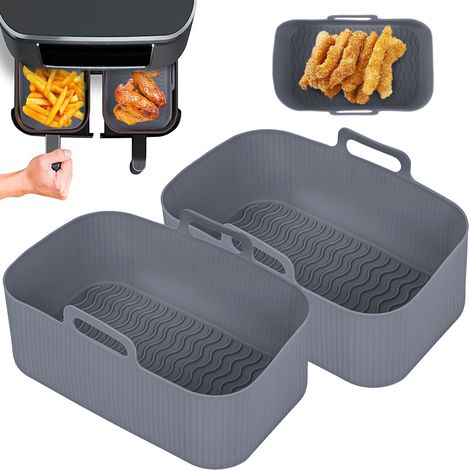 (2 gris) Plateaux rectangulaires en silicone pour friteuse à air, réutilisables (1/5)