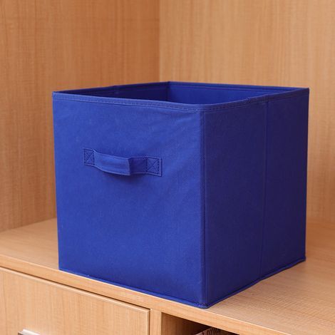 Scatola di stoccaggio pieghevole in tessuto blu, 27 cm di larghezza x 27 cm di lunghezza x 28 cm di altezza, senza coperchio, tipo cassetto, 1 pezzo (1/5)