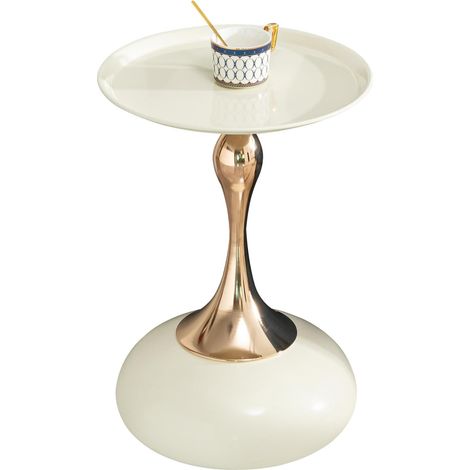 Tavolino rotondo in metallo 38 cm bianco e dorato HOMVRA (1/5)