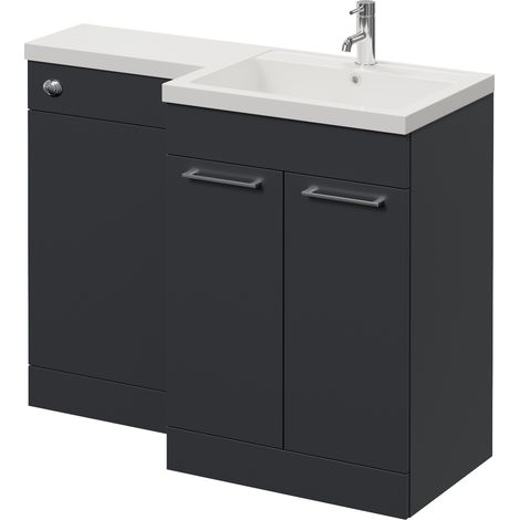Napoli 460 Gloss Grey 1100mm 2 Door Vanity Unit Toilet Suite with Right Hand Square Lucia Basin - 1100mm - Chrome 160mm HandleWithout Kingston Toilet Pan
