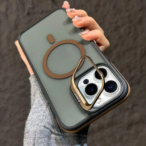 (iPhone 13 Pro, Or) Étui de téléphone magnétique antichoc pour iPhone avec support et coque arrière de protection.