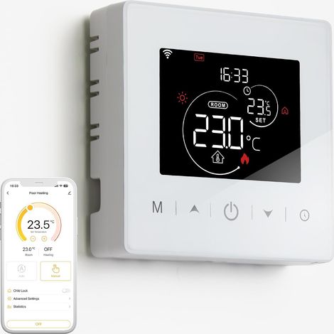 Thermostat Connecté WiFi,Thermostat Chaudière Gaz à Pile,Thermostats 2 Fils,Thermostats d'ambiance Programmable Quotidienne,Compatible avec et , Voix et Télécommande,3A,Murale (1/5)