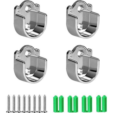 4er-Rundrohrhalterung – Zinklegierung – Robuste Befestigung für Kleiderschränke und Vorhänge bis 80 kg pro Stück, für Kleiderschrank oder Badezimmer, Silber, 25 x 25 mm (1/5)