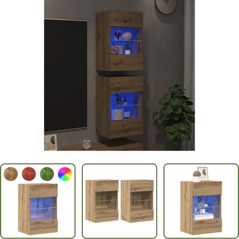 LED-Leuchten - Wandschränke mit LED-Leuchten für TV 2 Stk. Artisan-Eiche (1/5)