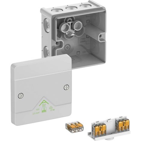 Spelsberg Cassetta di derivazione, grado di protezione IP66, sezione massima del conduttore 2,5², resistenza agli urti IK07, classe di protezione II, Ui 450V AC, Ui 450V DC, DLG, VDE, privo di alogeni