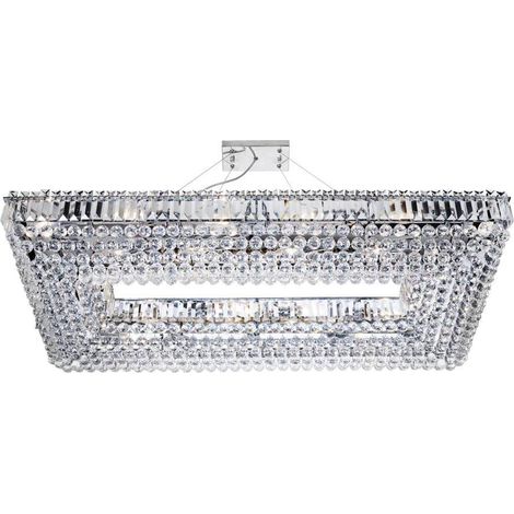 Searchlight Vesuvius - Luminaire suspendu à 24 ampoules au fini chrome avec cristaux - cadre rectangulaire, E14