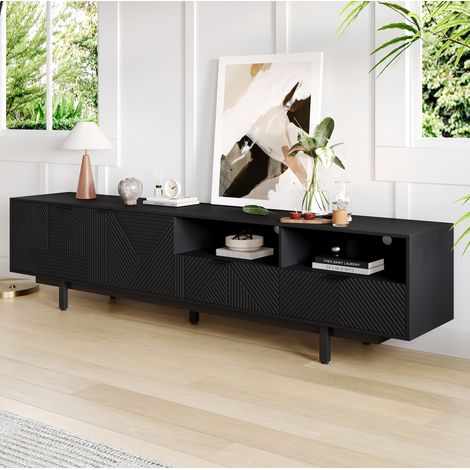 Mobile TV con ante e ripiani nero 200 cm OKMYHOME (1/5)