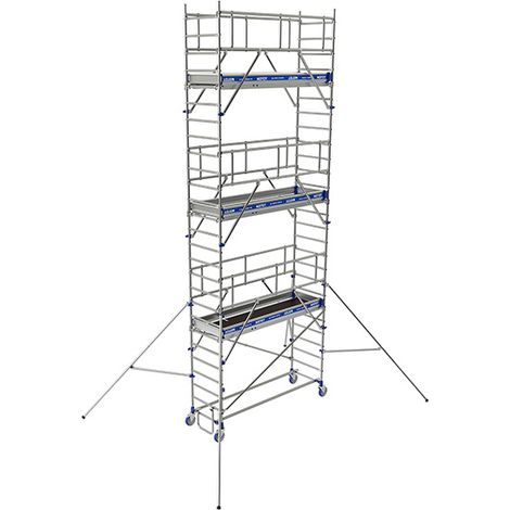 Tubesca Comabi – Échafaudage roulant aluminium Totem 2 – Hauteur de travail max 9,85 m – Charge max 200 kg/m² – Garde-corps monoblocs – Longueur 2,50 m