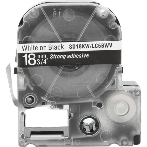 Ruban d'étiqueteuse 18mm PET imperméable pour imprimante Epson/KingJim, texte blanc sur fond noir (1/5)
