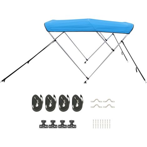 Top Bimini pour bateau 3 bows en polyester 600D, structure en alliage d'aluminium, canopy imperméable, bleu pacifique (1/5)