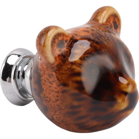 Lot de 6 poignées de porte décoratives en forme de tête d'ours, en alliage de zinc et céramique orange, pour chambre à coucher (1/5)