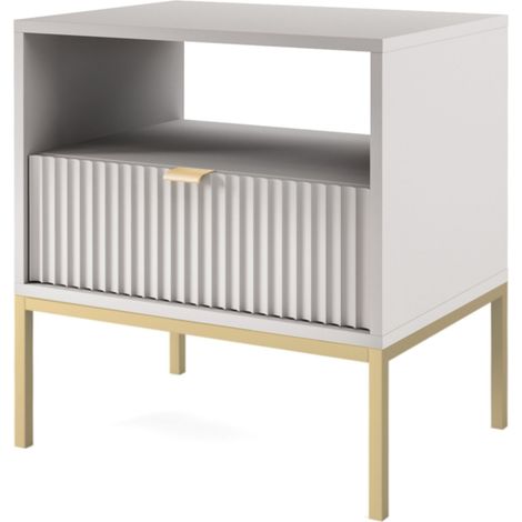 Selsey Vellore - Nachttisch Nachtschrank mit Schublade, Grau mit Strukturfront und goldenen Metallbeinen (1/4)