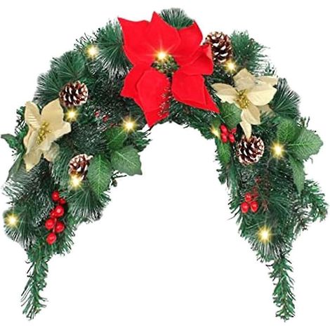 Boîte aux lettres de Noël illuminée, décorée de fleurs rouges et de pommes de pin, pour l'extérieur. (1/5)