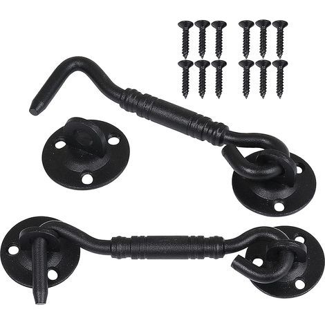 Pieces Cabin Hook, Window Support, Door Closure Hook, Stainless Steel Shed Latch for Shed Door, Garage Door, Cabin Windows, 4 Inch (Black) (1/5)